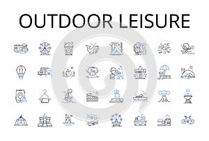 Outdoor leisure line icons collection. Luxurious comfort, Athletic pursuit, Carnal pleasure, Cultural immersion