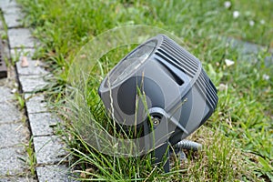 Outdoor lighting. Garden outdoor lighting installed near pathway