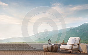 Outdoor living with mountain view 3d rendering image