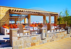 Outdoor lounge on Sunny Beach, Bulgaria