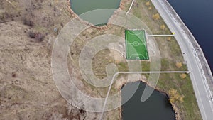 Outdoor mini football field in the rest area, aerial view