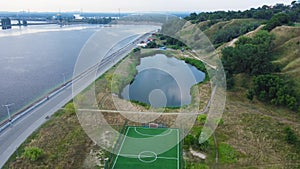 Outdoor mini football field in the rest area, aerial view