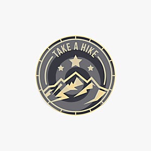 Outdoor mountain adventure travel badge patch logo, Hiking logo, hiker patch