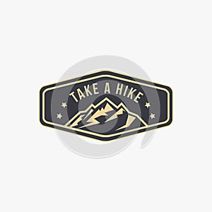 Outdoor mountain adventure travel badge patch logo, Hiking logo, hiker patch