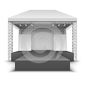 Outdoor music festival stage. Rock concert scene with spotlights isolated vector illustration