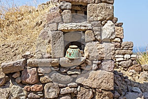 An outdoor old stone oven ruins. Babakale-Canakkale