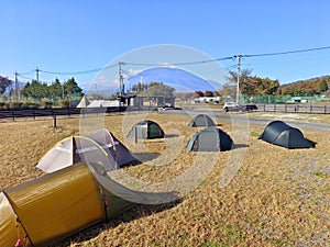 Outdoor park, mount Fuji mountain in Japan countryside