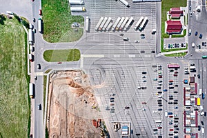 Outdoor parking lot with vacant places. aerial top view