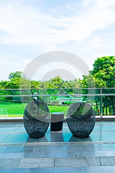 Outdoor patio deck and chair on balcony