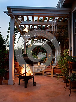 Outdoor patio with fireplace