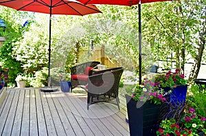 Outdoor patio seating for spring and summer morning coffee or tea and working at home