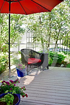 Outdoor patio seating for spring and summer morning coffee or tea and working at home