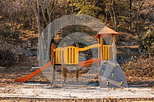 Outdoor playground for children. with slide and climbing slide