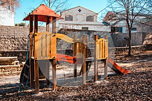 Outdoor playground for children. with slide and climbing slide