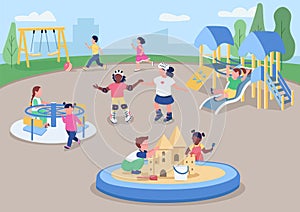 Outdoor playground flat color vector illustration