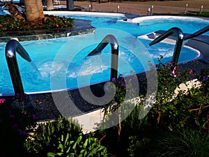 Outdoor pool with thermal water and hydromassage