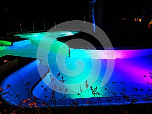 Outdoor pools in bright night colorful