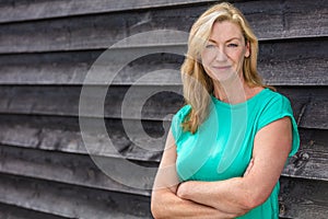 Outdoor Portrait of Attractive Middle Aged Woman