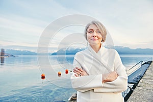 Outdoor portrait of beautiful middle age woman
