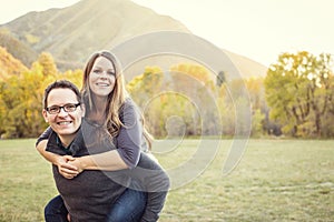 Outdoor portrait of a beautiful middle aged couple