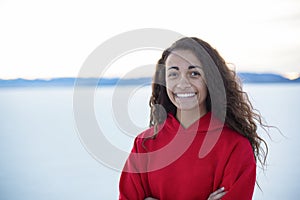 Outdoor portrait of a beautiful mixed race teenage girl