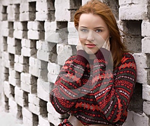 Outdoor portrait of beautiful redhair woman photo