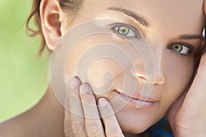 Outdoor Portrait Beautiful Woman With Green Eyes