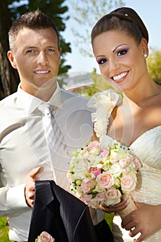 Outdoor portrait of bride and groom