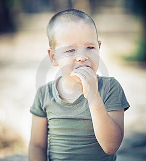 Outdoor portrait of cute little boy