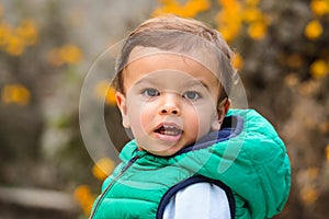 Outdoor portrait of mixed raced toddler