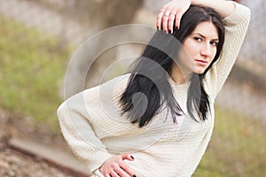 Outdoor portrait of young pretty beautiful woman