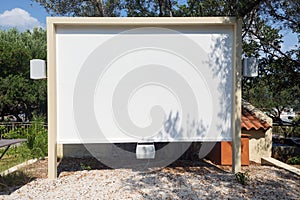 Outdoor projector screen homemade cinema seminar hotel with seats blank