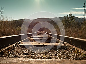 Outdoor railway - scene of railroad in beams of sunset