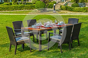 Outdoor rattan furniture, table and chairs