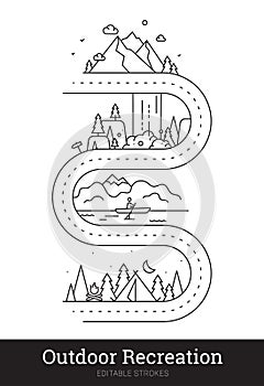 Outdoor Recreation Linear Illustration Concept Isolated On White Background