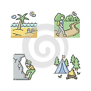 Outdoor recreation RGB color icons set