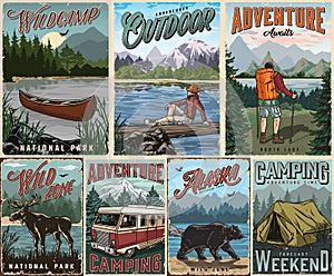 Outdoor recreation vintage posters set