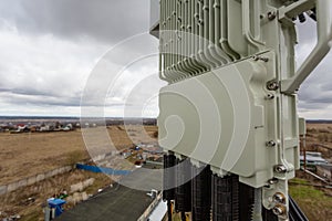 Outdoor remote radio unit of GSM DCS UMTS LTE is as part of communication equipment of basic station are installed on