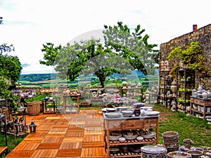 Outdoor Residential Kitchen France with vineyard and trees in the background