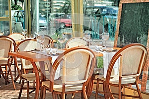 Outdoor restaurant in Menton, France.