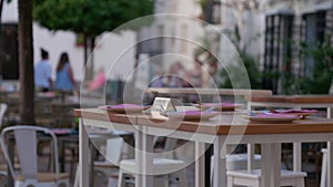 Outdoor Restaurant Ready for Diners in a Town Square