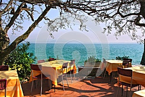 Outdoor restaurant in Sirmione, Italy.