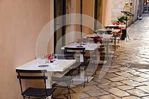 Outdoor restaurant tables and chairs in Split, Croatia