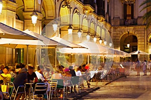 Outdoor restaurants at Placa Reial in night. Barcelona photo