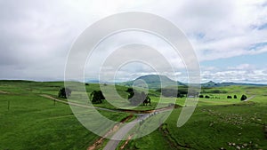 Outdoor, road and countryside with nature, drone or environment with peace, agriculture or field. Outside, mountains or