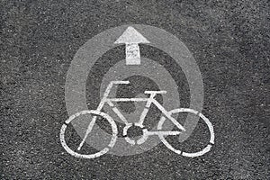 Outdoor road sign indicating dedicated route for bicycles in a large city