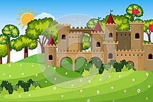 An outdoor scene with castle