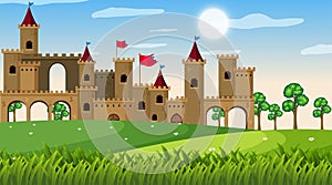 An outdoor scene with castle