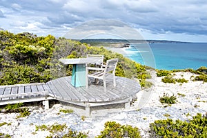 Outdoor seat right beside the beach, Kangaroo Island, Australia