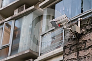 The outdoor security CCTV mornitor in front of building
